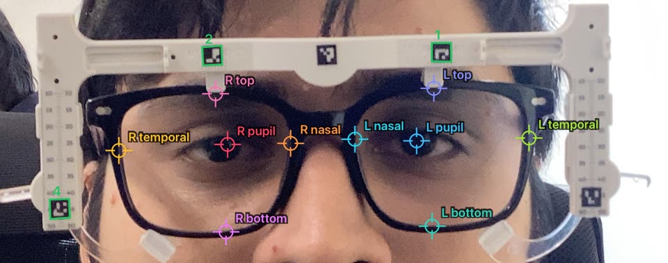 A test capture with pupils and frame edges marked